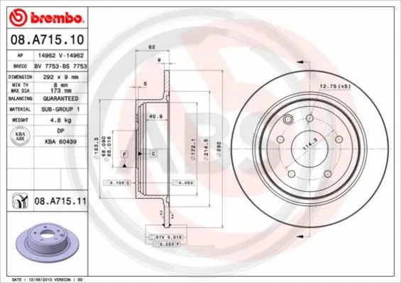 08.A715.11 A.B.S. Тормозной диск (фото 1)