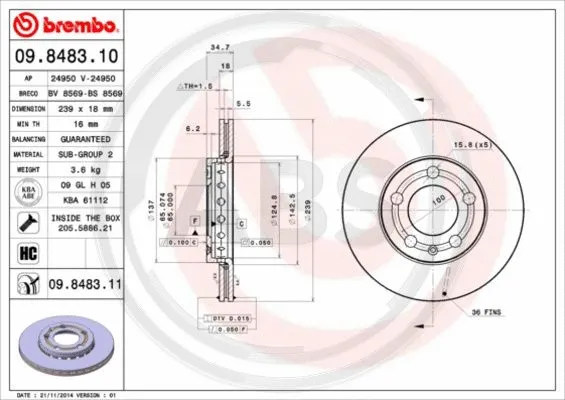 09.8483.11 A.B.S. Тормозной диск (фото 1)