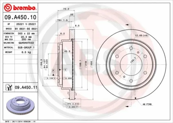 09.A450.11 A.B.S. Тормозной диск (фото 1)