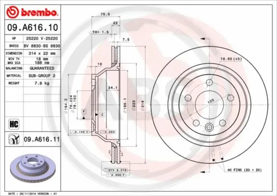 09.A616.10 A.B.S. Тормозной диск (фото 1)