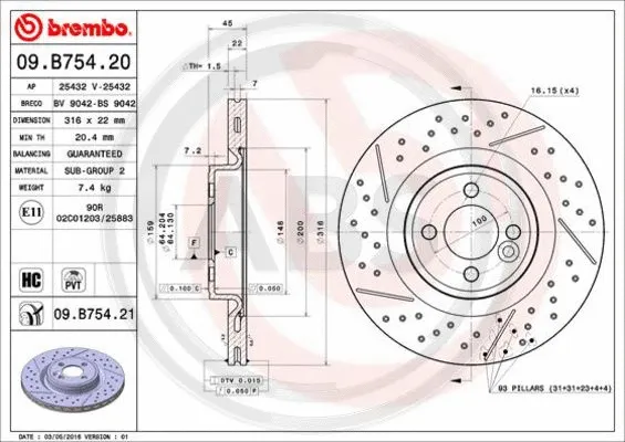 09.B754.21 A.B.S. Тормозной диск (фото 1)