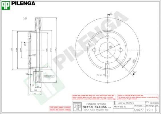 V011 PILENGA Тормозной диск (фото 1)