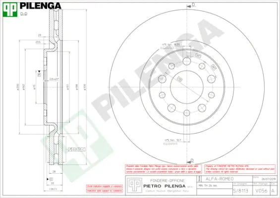 V056 PILENGA Тормозной диск (фото 1)