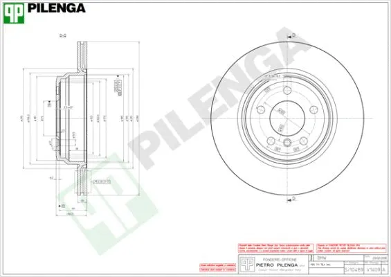 V1409 PILENGA Тормозной диск (фото 1)