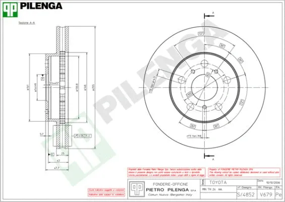 V679 PILENGA Тормозной диск (фото 1)