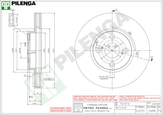 V688 PILENGA Тормозной диск (фото 1)