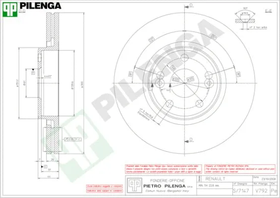 V792 PILENGA Тормозной диск (фото 1)