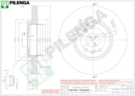 V795 PILENGA Тормозной диск (фото 1)