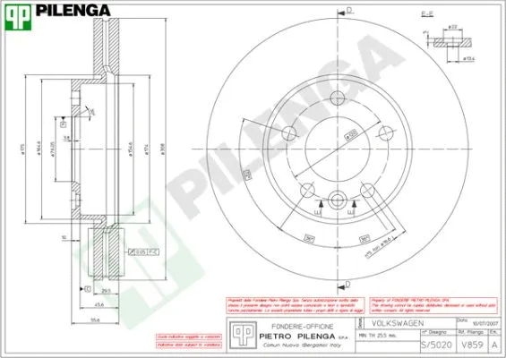 V859 PILENGA Тормозной диск (фото 1)