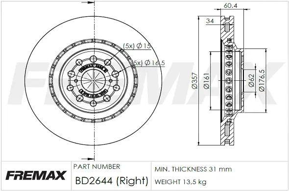 BD-2644 FREMAX Тормозной диск (фото 2)