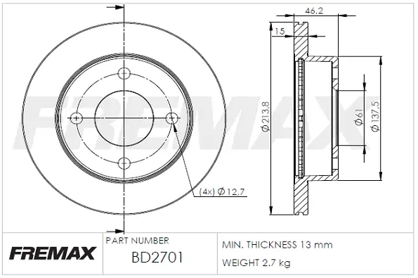 BD-2701 FREMAX Тормозной диск (фото 2)