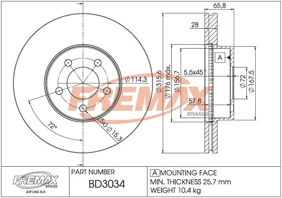 BD-3034 FREMAX Тормозной диск (фото 2)