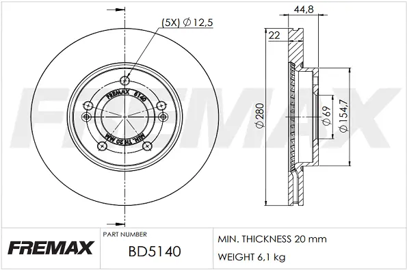 BD-5140 FREMAX Тормозной диск (фото 2)