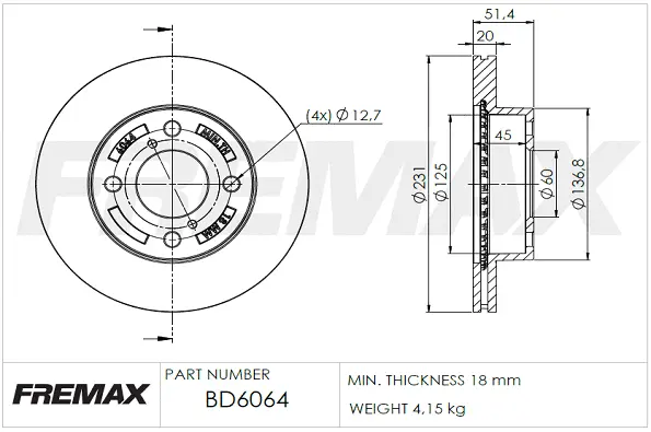 BD-6064 FREMAX Тормозной диск (фото 1)
