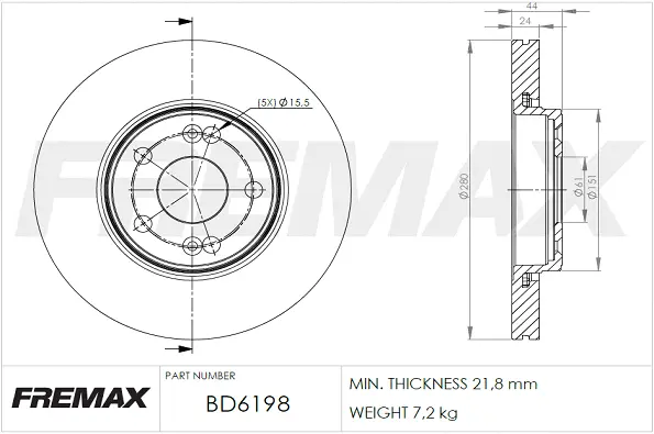 BD-6198 FREMAX Тормозной диск (фото 2)