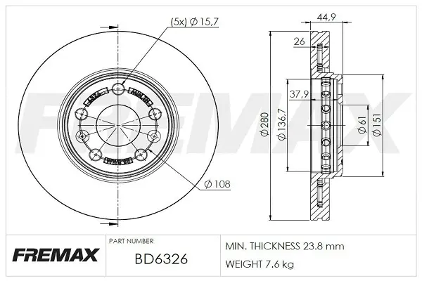 BD-6326 FREMAX Тормозной диск (фото 1)