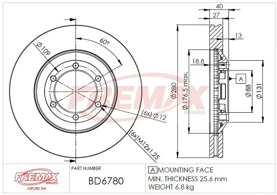 BD-6780 FREMAX Тормозной диск (фото 1)