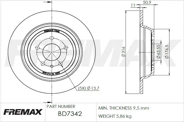 BD-7342 FREMAX Тормозной диск (фото 2)