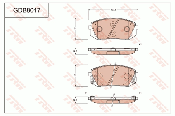 GDB8017DT TRW Комплект тормозных колодок, дисковый тормоз (фото 1)