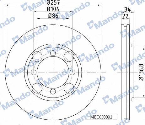 MBC030091 MANDO Тормозной диск (фото 1)