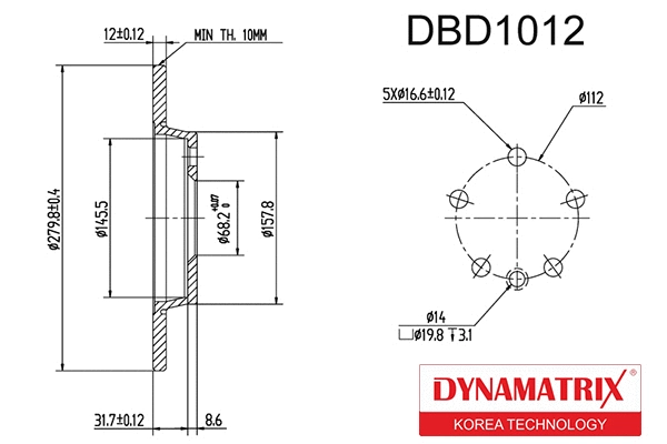 DBD1012 DYNAMATRIX Тормозной диск (фото 1)