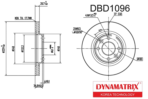 DBD1096 DYNAMATRIX Тормозной диск (фото 1)