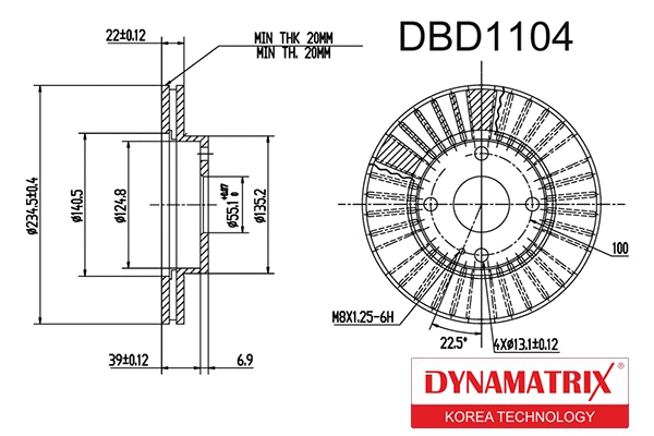 DBD1104 DYNAMATRIX Тормозной диск (фото 1)