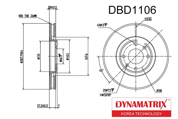 DBD1106 DYNAMATRIX Тормозной диск (фото 1)