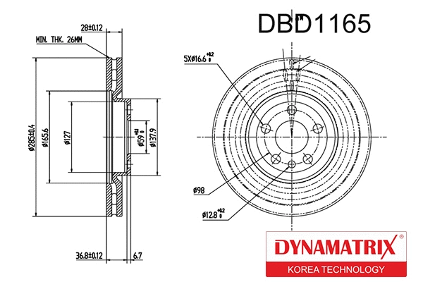 DBD1165 DYNAMATRIX Тормозной диск (фото 1)