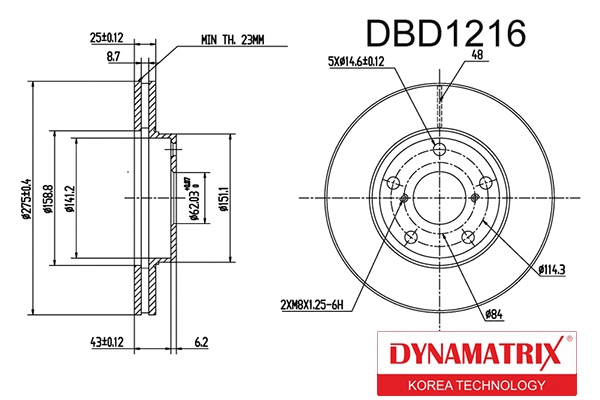 DBD1216 DYNAMATRIX Тормозной диск (фото 1)