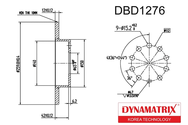DBD1276 DYNAMATRIX Тормозной диск (фото 1)