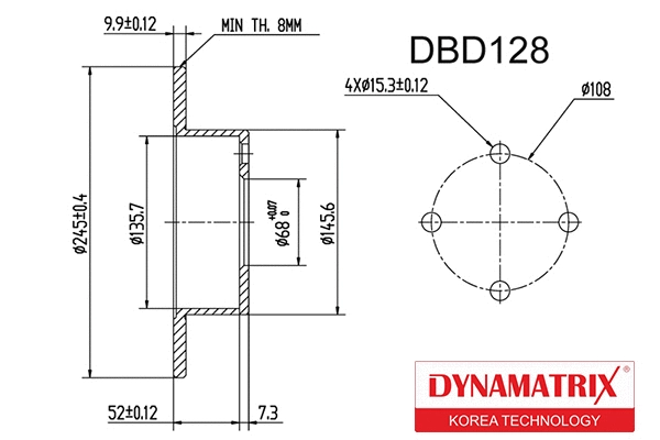 DBD128 DYNAMATRIX Тормозной диск (фото 1)