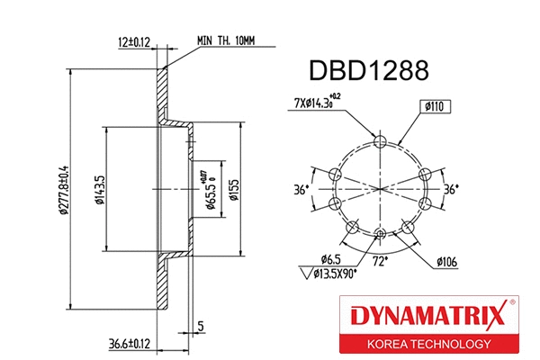 DBD1288 DYNAMATRIX Тормозной диск (фото 1)