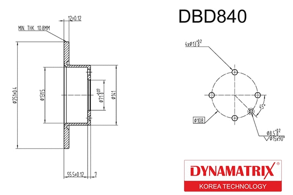DBD840 DYNAMATRIX Тормозной диск (фото 1)