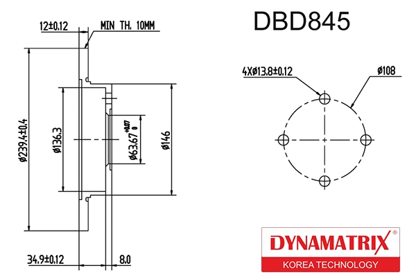 DBD845 DYNAMATRIX Тормозной диск (фото 1)