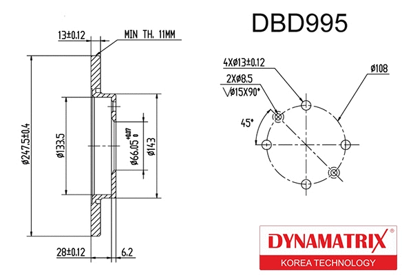 DBD995 DYNAMATRIX Тормозной диск (фото 1)