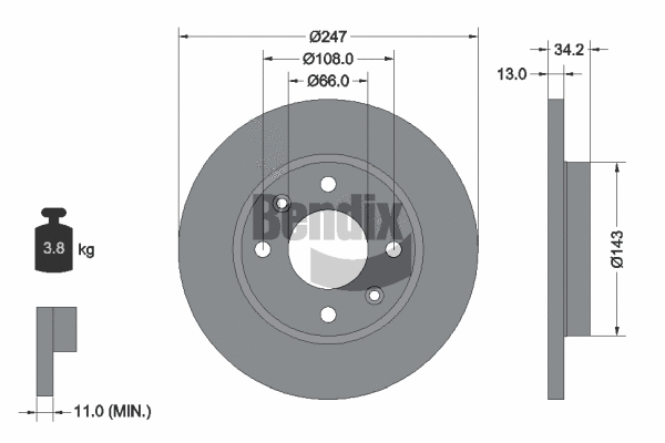 BDS1021 BENDIX Braking Тормозной диск (фото 1)