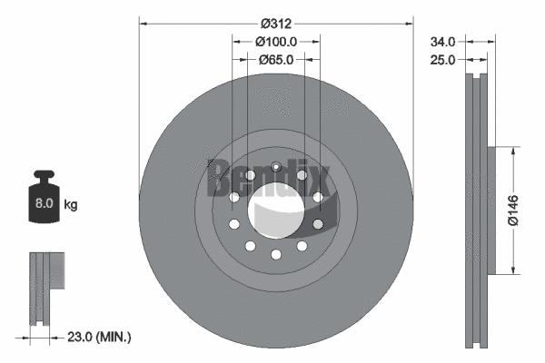 BDS1325 BENDIX Braking Тормозной диск (фото 1)