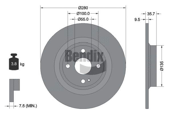 BDS1619 BENDIX Braking Тормозной диск (фото 1)