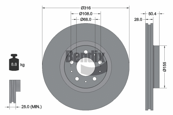 BDS1836 BENDIX Braking Тормозной диск (фото 1)