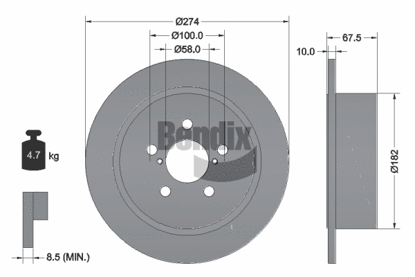 BDS1845 BENDIX Braking Тормозной диск (фото 1)