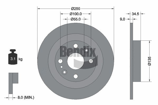 BDS1854 BENDIX Braking Тормозной диск (фото 1)