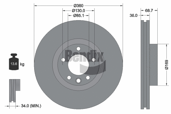 BDS1913LHC BENDIX Braking Тормозной диск (фото 1)