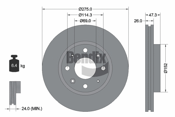 BDS2049 BENDIX Braking Тормозной диск (фото 1)