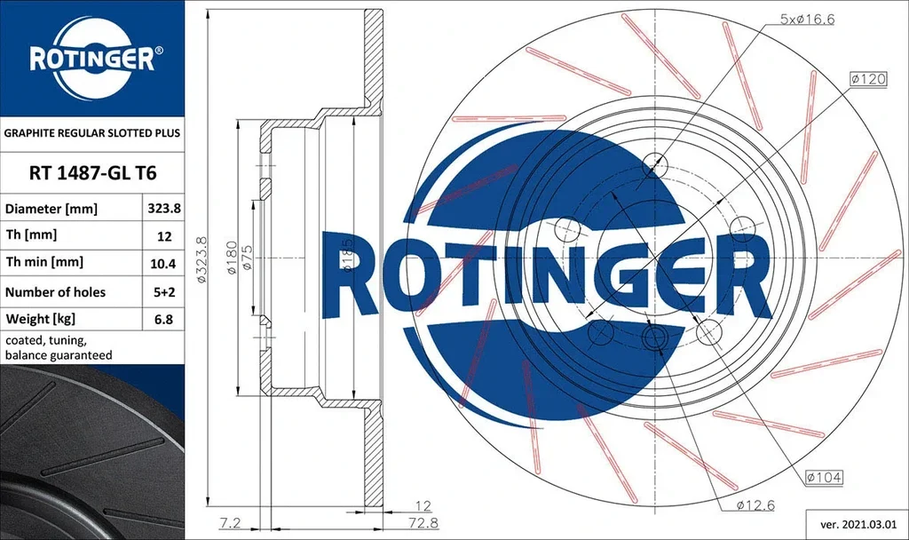 RT 1487-GL T6 ROTINGER Тормозной диск (фото 1)