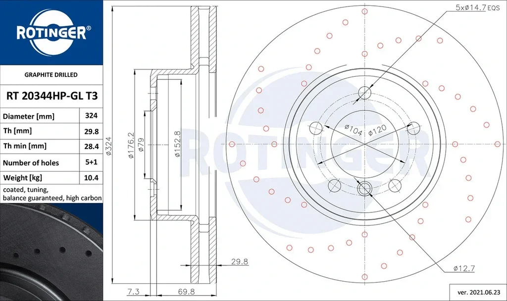 RT 20344HP-GL T3 ROTINGER Тормозной диск (фото 1)