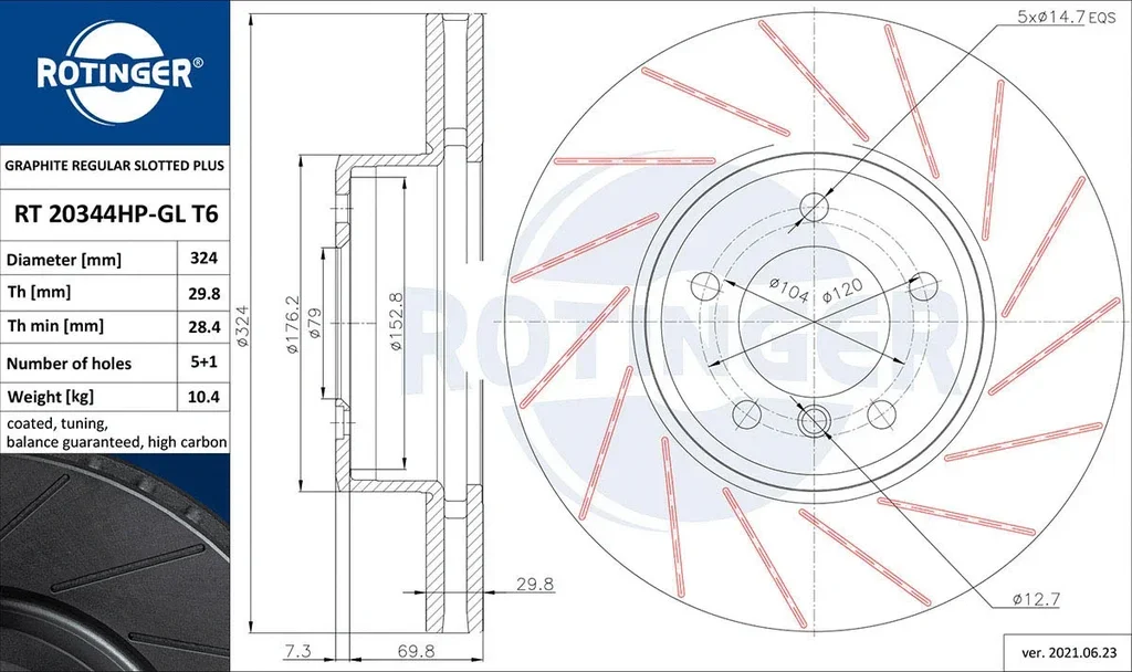 RT 20344HP-GL T6 ROTINGER Тормозной диск (фото 1)