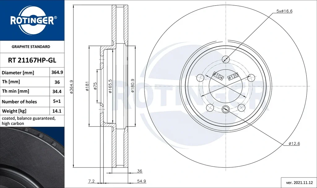 RT 21167HP-GL ROTINGER Тормозной диск (фото 1)