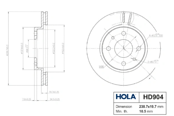 HD904 HOLA Тормозной диск (фото 3)