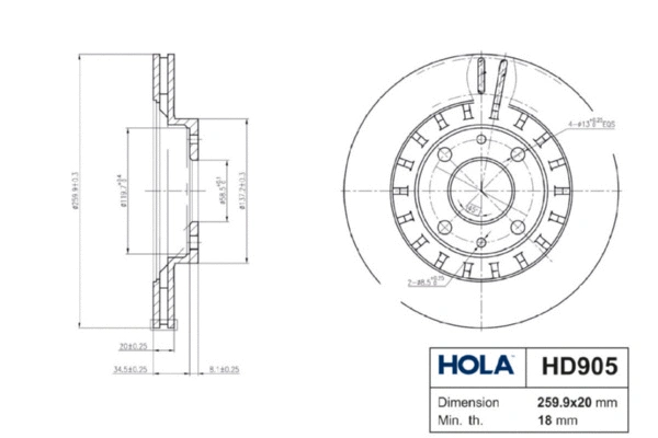 HD905 HOLA Тормозной диск (фото 3)